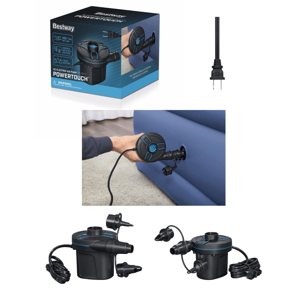 Bestway PowerTouch AC Electric Air Pump  110-120V Powerful 3‎ Valve Adaptors NEW